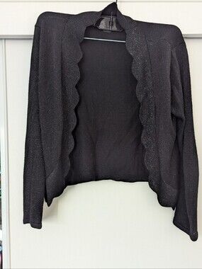 Perceptions Sparkly Black Scalloped Cardigan